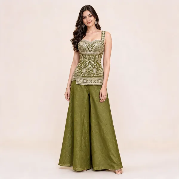Olive_Fendi_Kurta_Palazzo_Set_For_Women