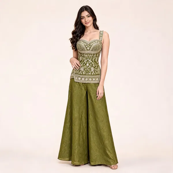 Olive_Fendi_Kurta_Palazzo_Set_For_Women