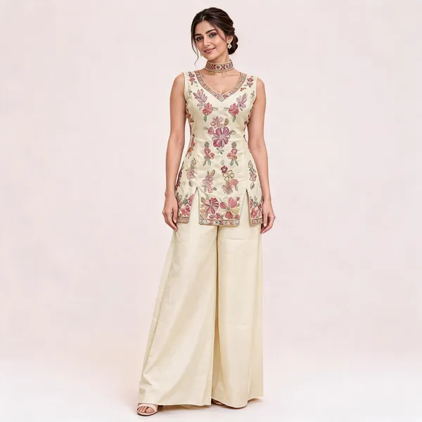 Cream_Cosmos_Kurta_Palazzo_Set_For_Women