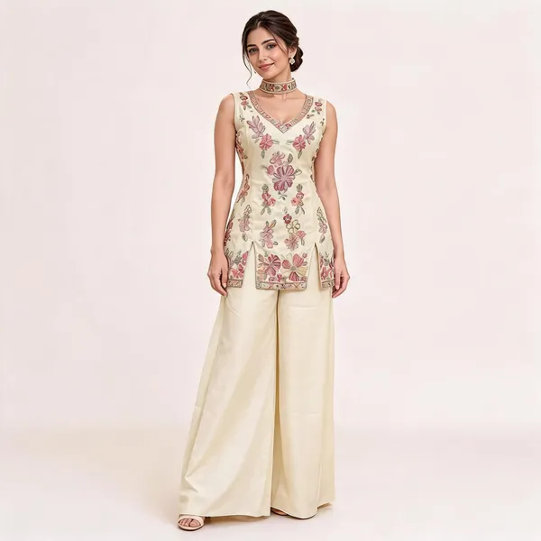 Cream_Cosmos_Kurta_Palazzo_Set_For_Women
