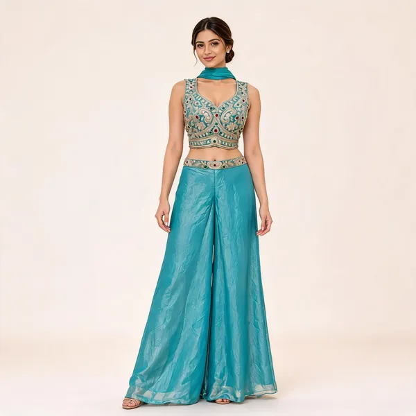 Turquoise_Fendi_Palazzo_Lehenga_Set_For_Women
