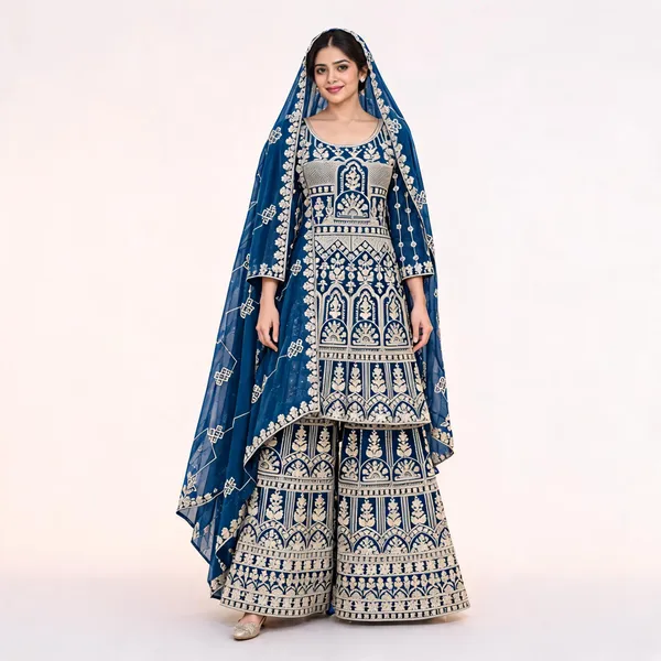 Blue_Georgette_Kurta_Sharara_Set_With_Dupatta_For_Women