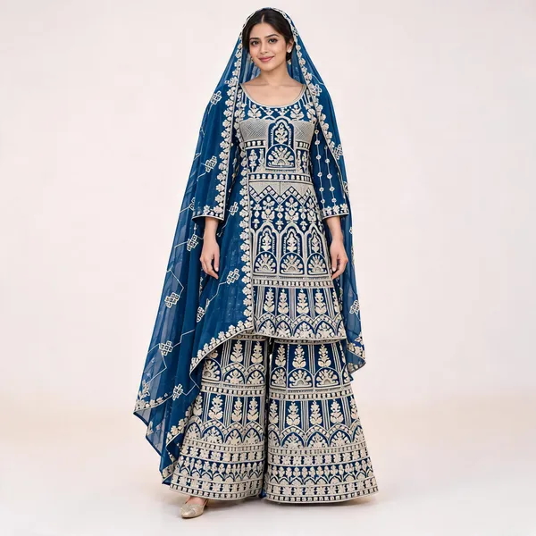 Blue_Georgette_Kurta_Sharara_Set_With_Dupatta_For_Women