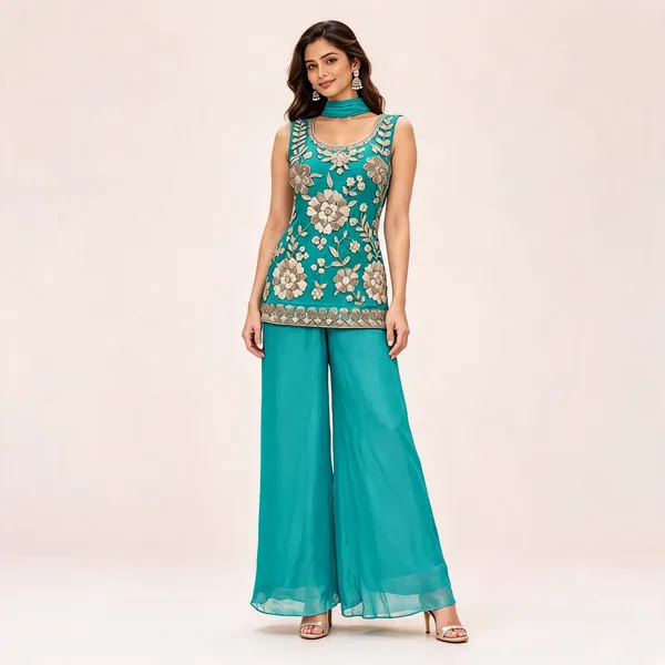 Turquoise_N.C-Moss_Kurta_Palazzo_Set_For_Women