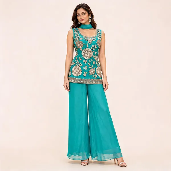 Turquoise_N.C-Moss_Kurta_Palazzo_Set_For_Women