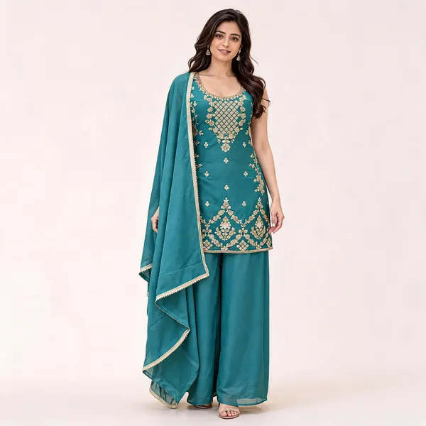 Teal_Star_Georgette_Kurta_Set_For_Women