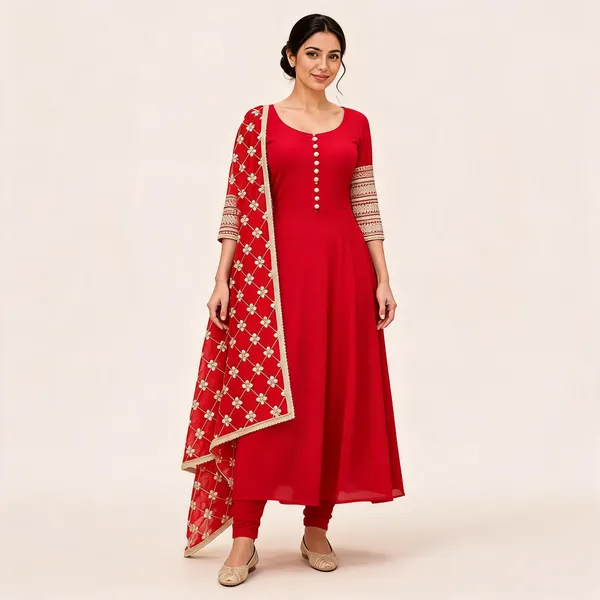 Red_Georgette_Anarkali_Kurta_Set_With_Dupatta_For_Women