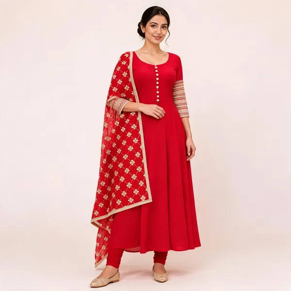 Red_Georgette_Anarkali_Kurta_Set_With_Dupatta_For_Women