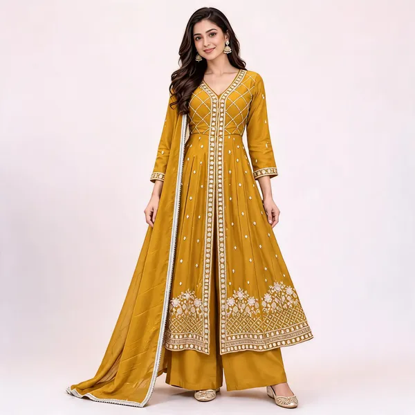 Mustard_Chinon_Anarkali_Suit_For_Women