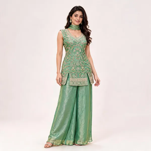 Green_Fendi_Kurta_Palazzo_Set_For_Women