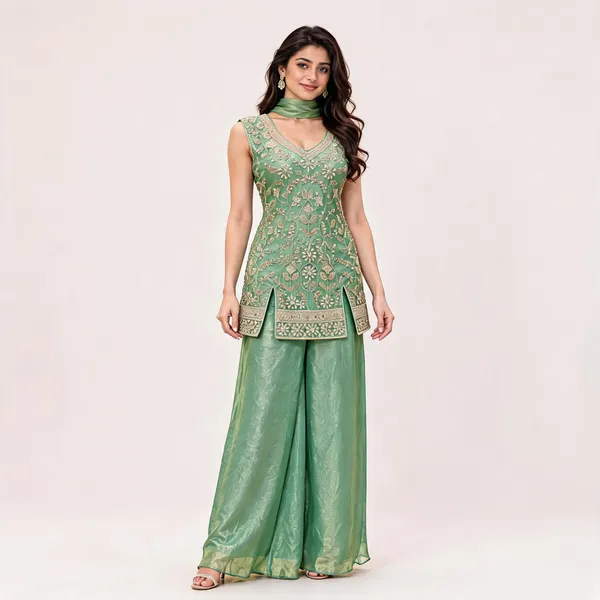 Green_Fendi_Kurta_Palazzo_Set_For_Women