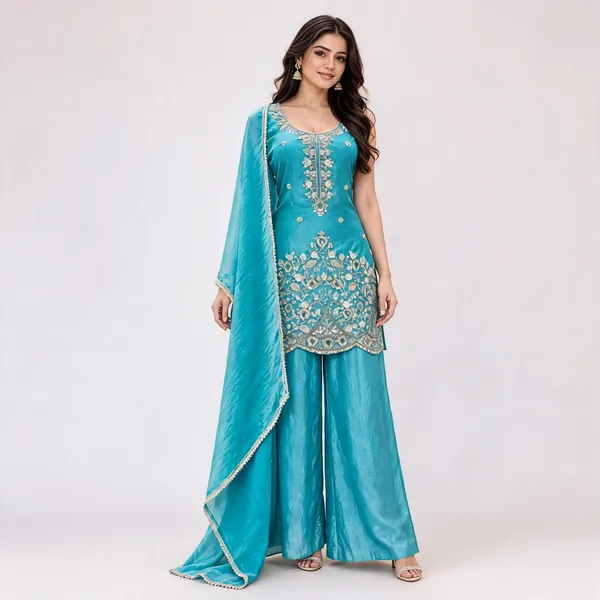 Turquoise_Fendi_Kurta_Set_For_Women