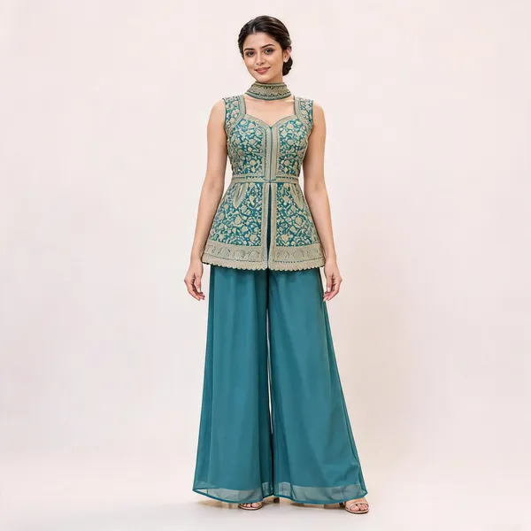 Teal_Star_Georgette_Kurta_Set_For_Women