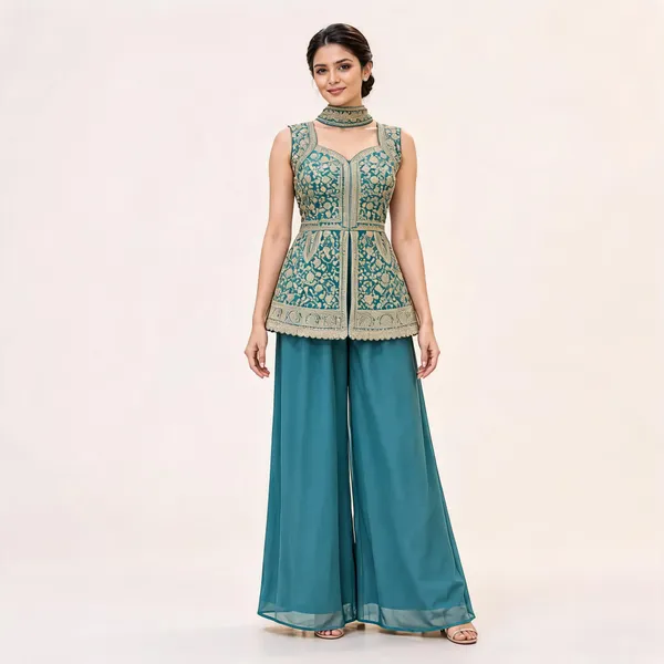 Teal_Star_Georgette_Kurta_Set_For_Women