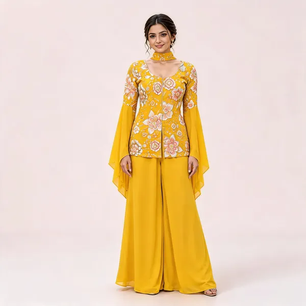 Yellow_Georgette_Sharara_Set_For_Women