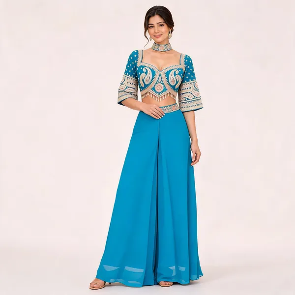 Blue_Georgette_Crop_Top_&_Palazzo_Set_For_Women