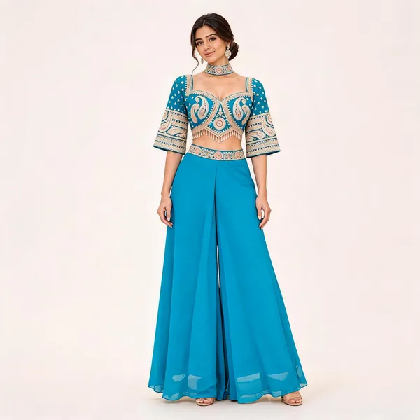 Blue_Georgette_Crop_Top_&_Palazzo_Set_For_Women