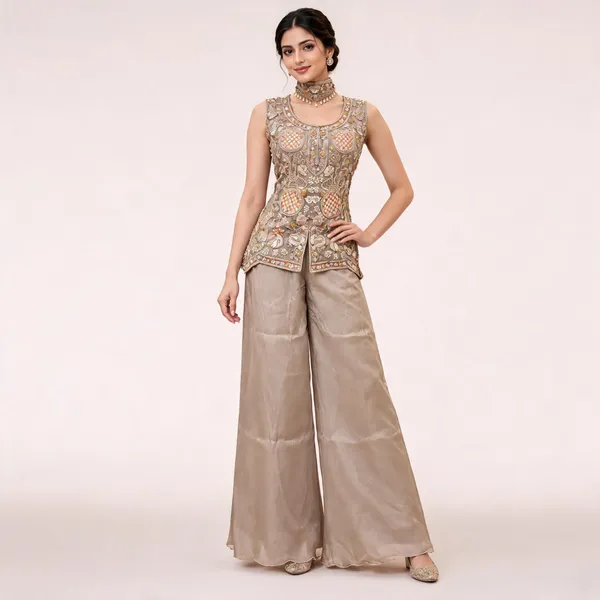Light_Beige_Gabana_Peplum_Suit_Set_For_Women