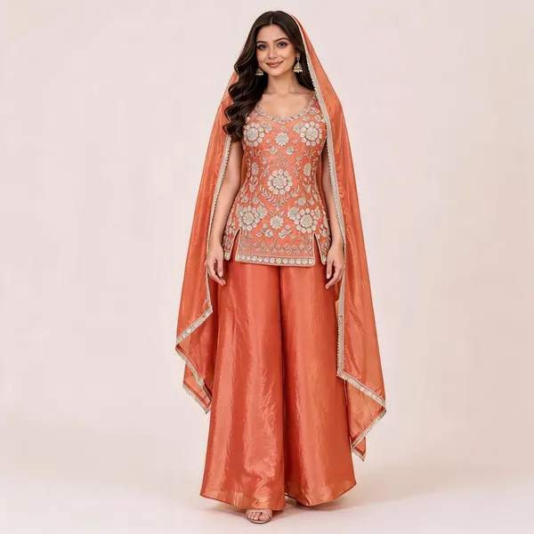 Coral_Fendi_Kurta_Palazzo_Suit_Set_For_Women