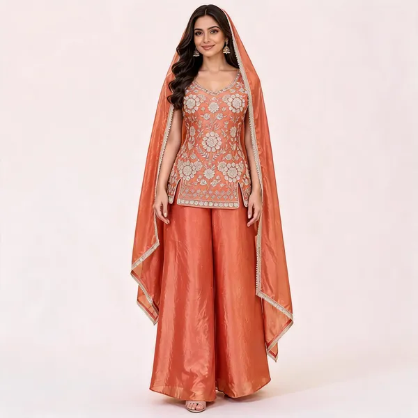 Coral_Fendi_Kurta_Palazzo_Suit_Set_For_Women