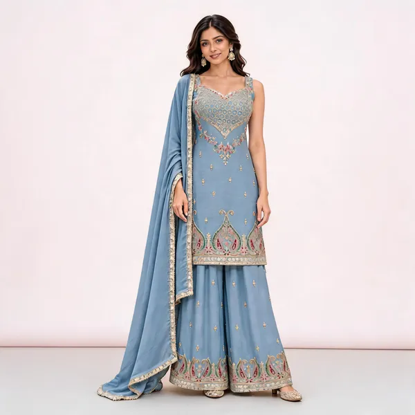 Blue_Chinon_Kurta_Set_For_Women