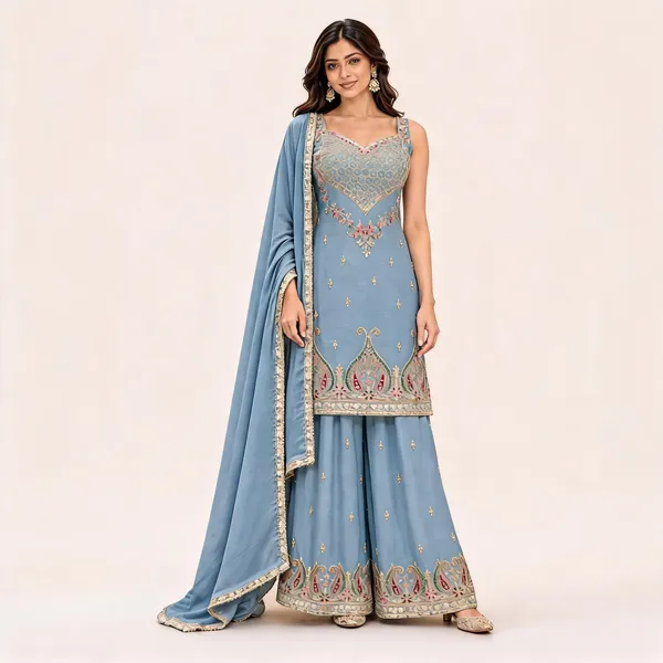 Blue_Chinon_Kurta_Set_For_Women