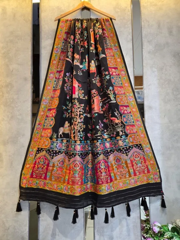 Black_Silk_Pashmina_Print_All_Over_Figure_Design_Dupatta_For_Women