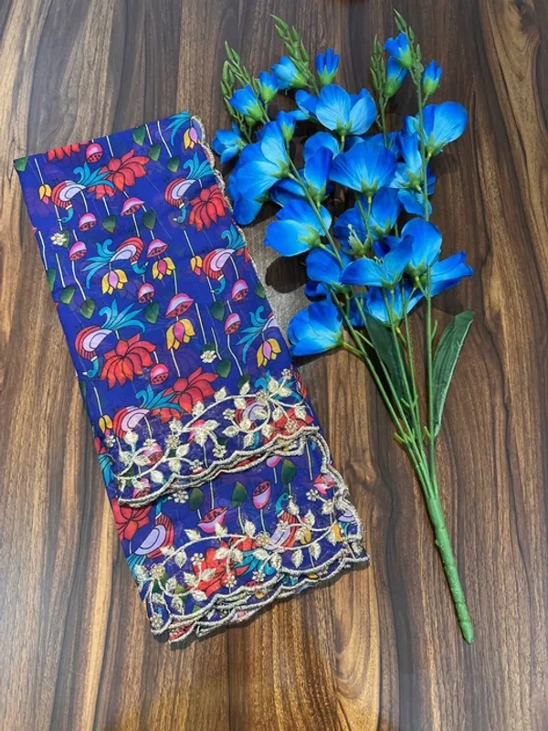 Blue_Georgette_Kalamkari_Print_Dupatta_For_Women