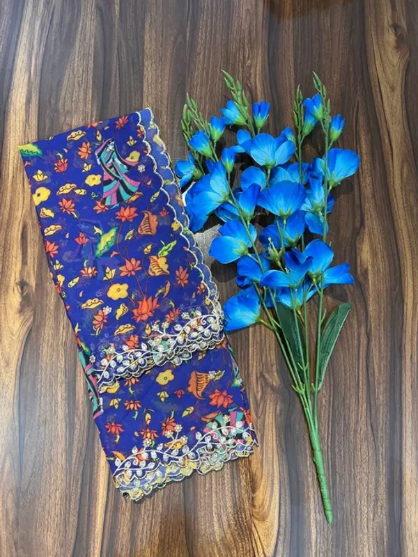 Blue_Georgette_Kalamkari_Print_Dupatta_For_Women