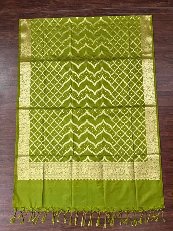 Multicolor_Banarasi_Silk_Zari_Leheriya_Bandhani_Tasselled_Dupatta_For_Women