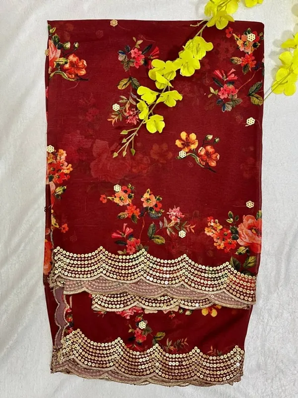 Maroon_Georgette_Printed_Sequins_Cut_Work_Dupatta_For_Women