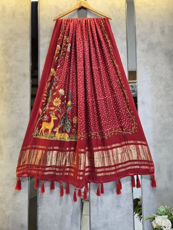 Red_Modal_Gajji_Silk_Deer_Print_Dupatta_For_Women