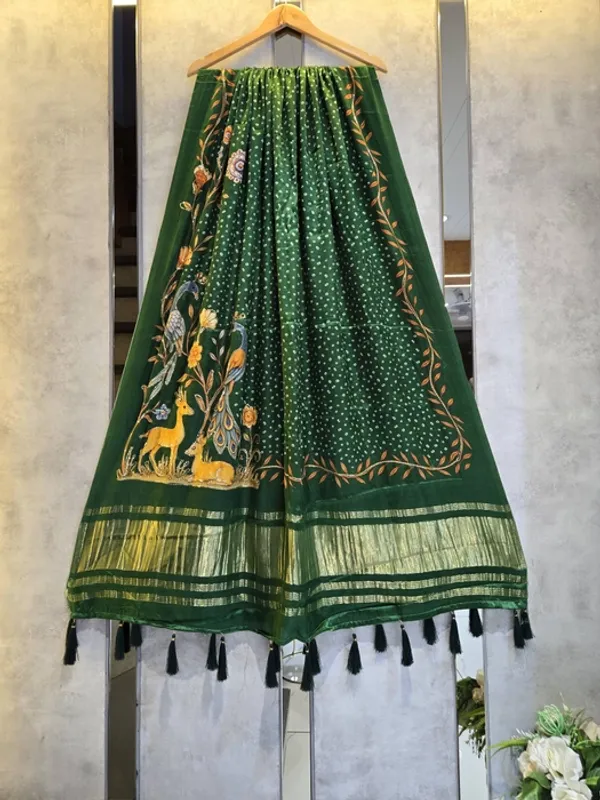 Green_Silk_Gajji_Modal_Bandhani_Print_Dupatta_For_Women
