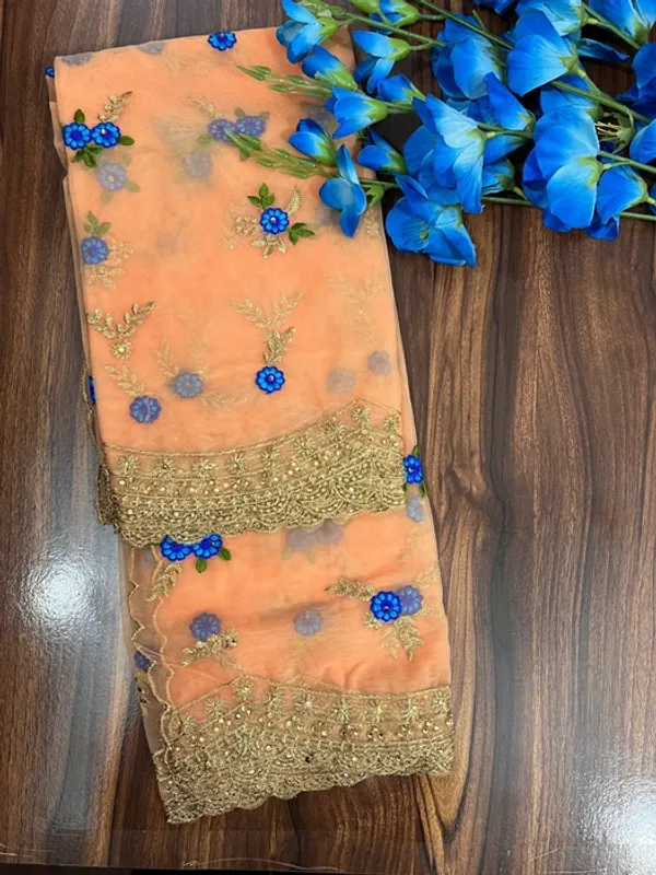 Orange_Net_Thread_Embroidery_Cutwork_Border_Dupatta_For_Women