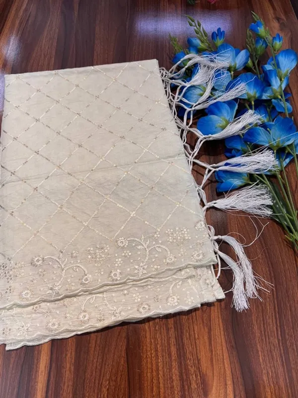 White_Cotton_Chanderi_Sequin_Embroidery_Tassel_Dupatta_For_Women