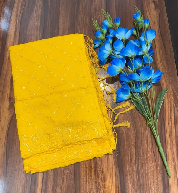 Yellow_Cotton_Chanderi_Sequin_Embroidery_Tassel_Dupatta_For_Women