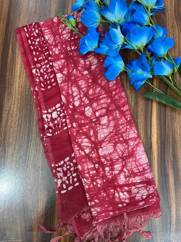 Red_Chanderi_Silk_Batik_Zari_Border_Dupatta_For_Women
