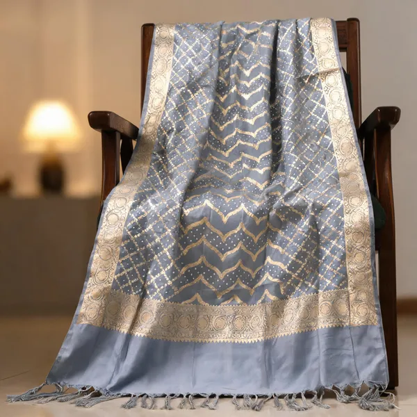 Multicolor_Banarasi_Silk_Zari_Leheriya_Bandhani_Tasselled_Dupatta_For_Women