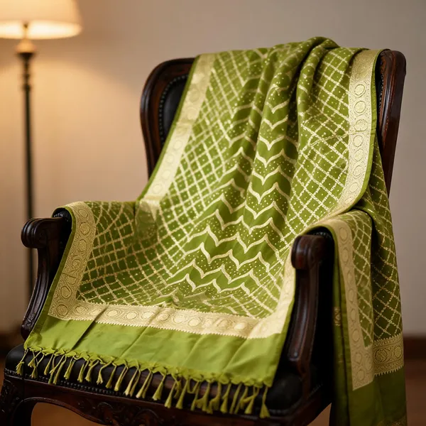 Multicolor_Banarasi_Silk_Zari_Leheriya_Bandhani_Tasselled_Dupatta_For_Women