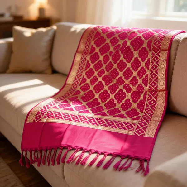 Multicolor_Banarasi_Silk_Zari_Dupatta_With_Tassels_For_Women