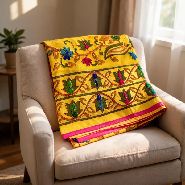 Yellow_Chanderi_Silk_Kantha_Work_Dupatta_For_Women