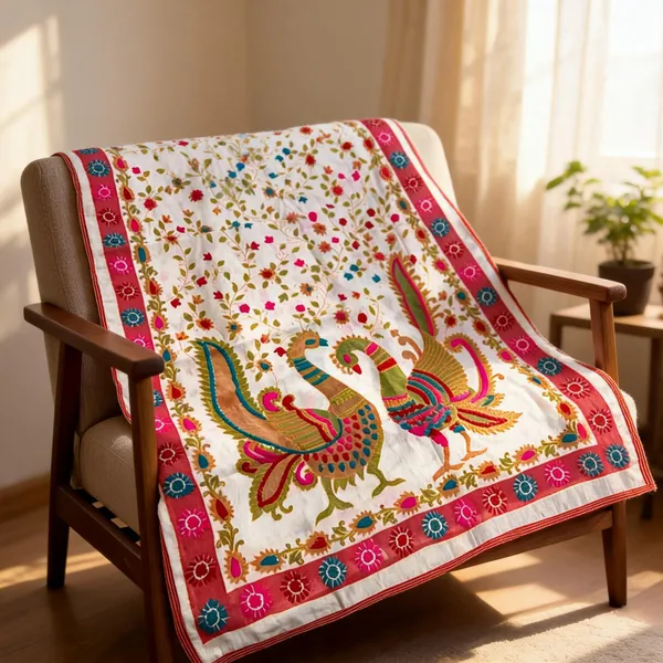 White_Chanderi_Silk_Kantha_Work_Dupatta_For_Women