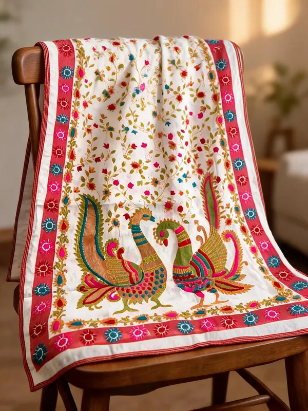White_Chanderi_Silk_Kantha_Work_Dupatta_For_Women