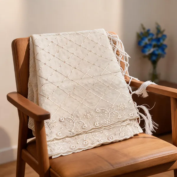 White_Cotton_Chanderi_Sequin_Embroidery_Tassel_Dupatta_For_Women