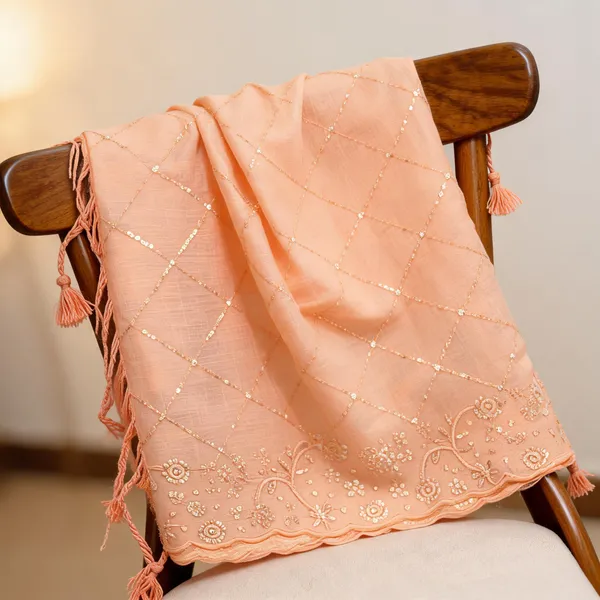Peach_Cotton_Chanderi_Sequin_Embroidery_Tassel_Dupatta_For_Women