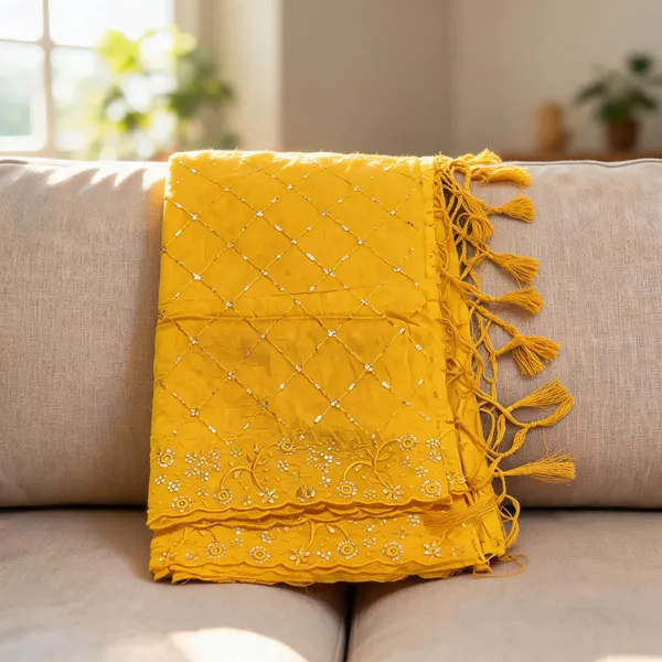 Yellow_Cotton_Chanderi_Sequin_Embroidery_Tassel_Dupatta_For_Women