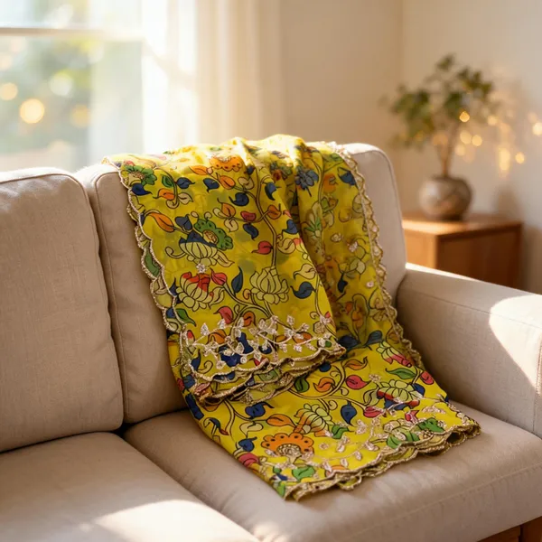 Yellow_Georgette_Kalamkari_Print_Dupatta_For_Women