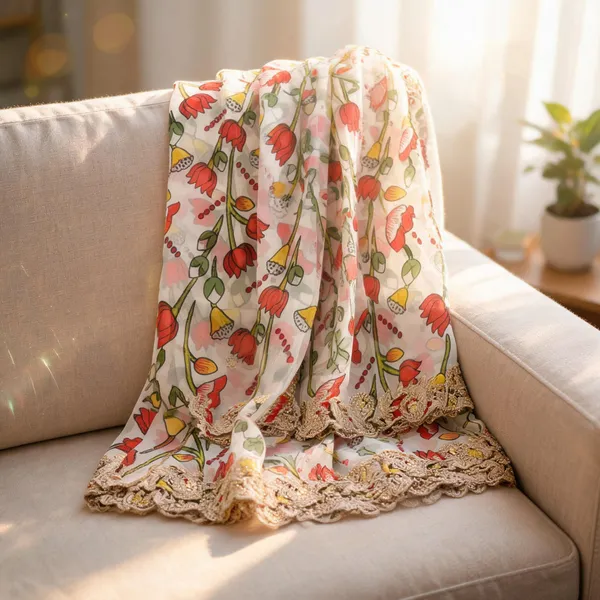 White_Georgette_Kalamkari_Print_Dupatta_For_Women