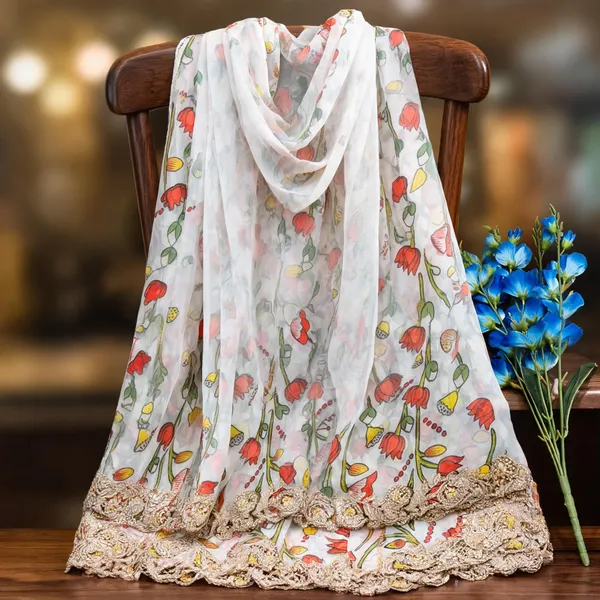 White_Georgette_Kalamkari_Print_Dupatta_For_Women