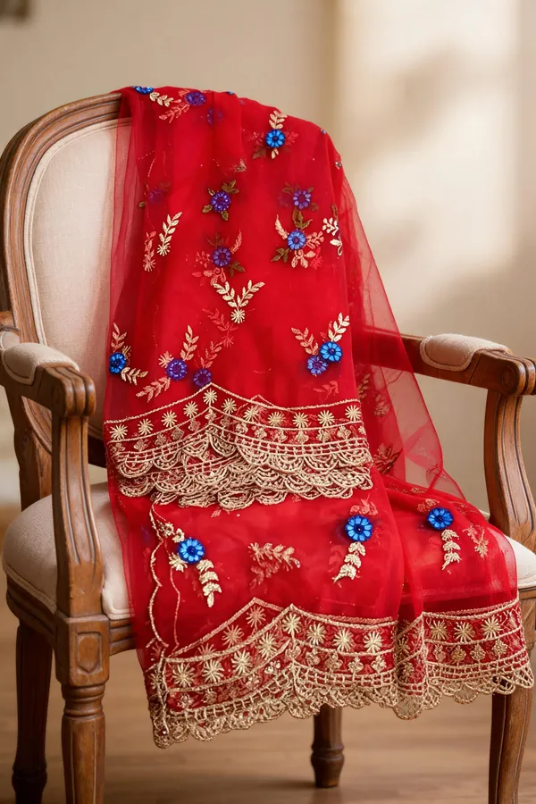 Red_Net_Thread_Embroidery_Cutwork_Border_Dupatta_For_Women